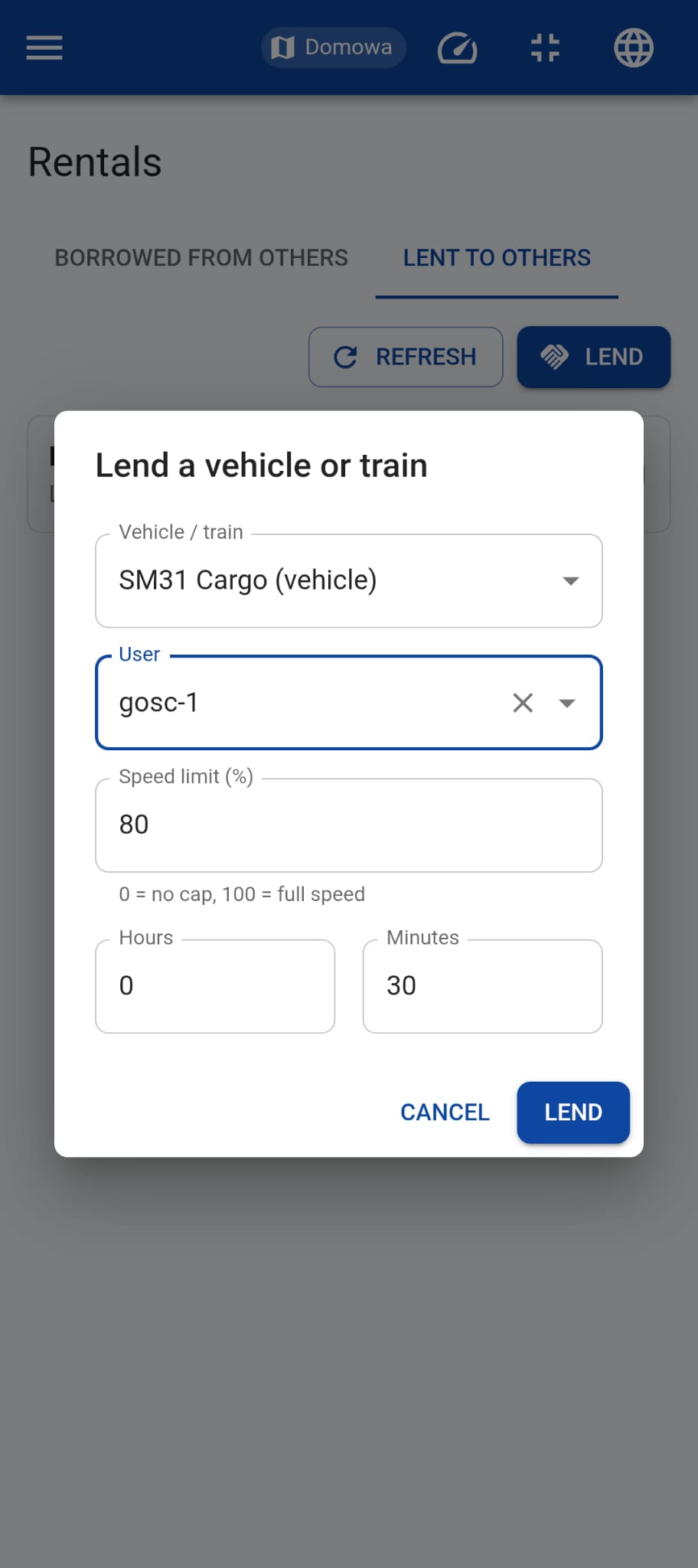 Lend locomotive